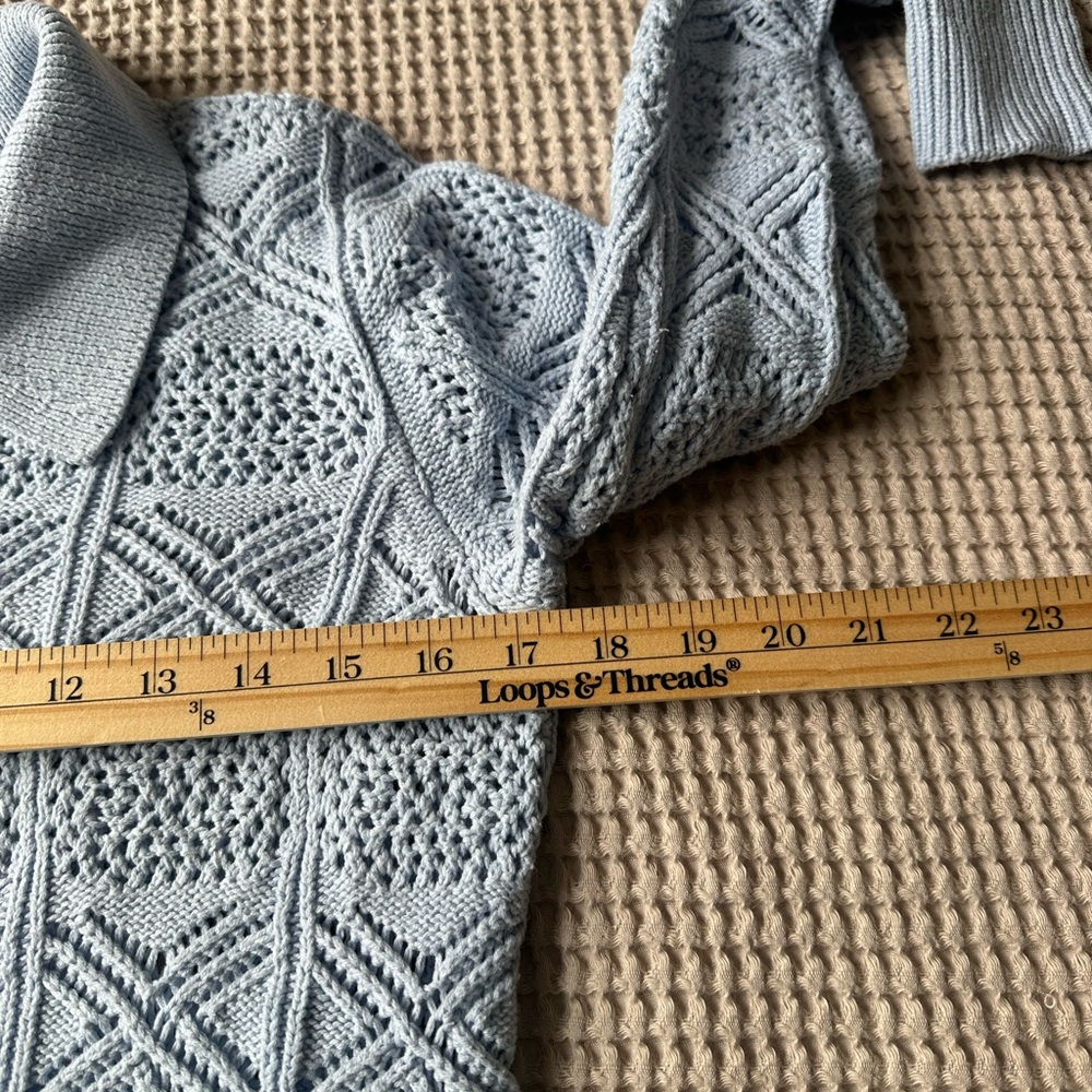 Rachel Zoe Open Knit Womens Cardigan Sweater Small Pale Blue Crochet Cottagecore - Picture 6 of 8